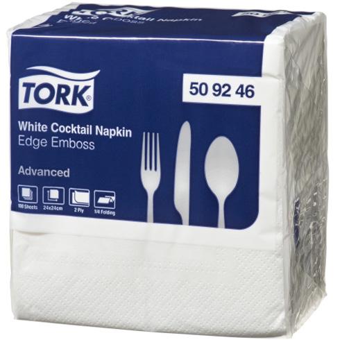 Tork 2ply Edge-Emboss Quarterfold Cocktail Napkins White Ctn/20 (509246)