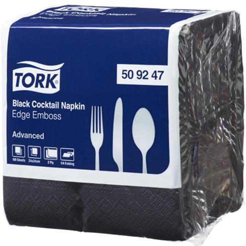Tork 2ply Edge-Emboss Quarterfold Cocktail Napkins Black Ctn/20 (509247)