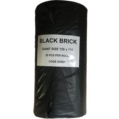 Black Brick Rubbish Bags 720x920 Roll/25 (20)