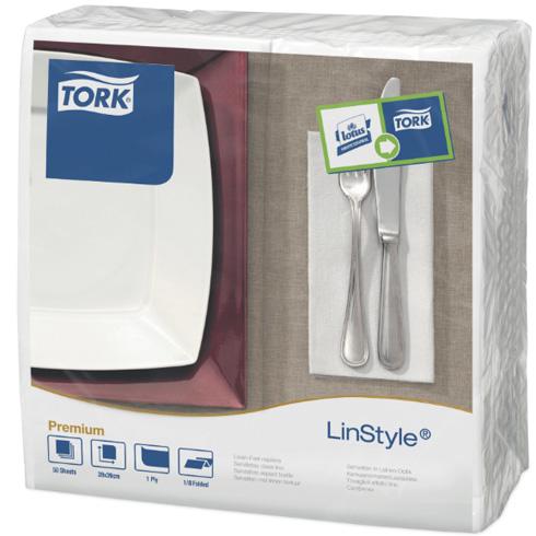Tork 1ply LinStyle 8-Fold Dinner Napkins White Ctn/12 (478145)