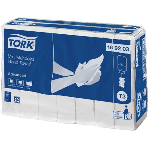 Tork T3 Advanced 1ply Half Wipe Mini Paper Towels Ctn/42 (169203)