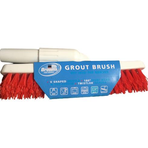 Long Handled Grout & Tile Brush Red