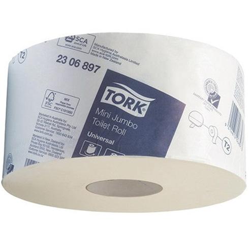 Tork T2  Universal 1ply Mini Jumbo Toilet Rolls Ctn/12 (2306897)