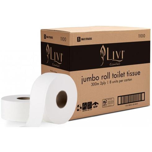Livi Essentials 2ply Jumbo Toilet Rolls Ctn/8 (1100)